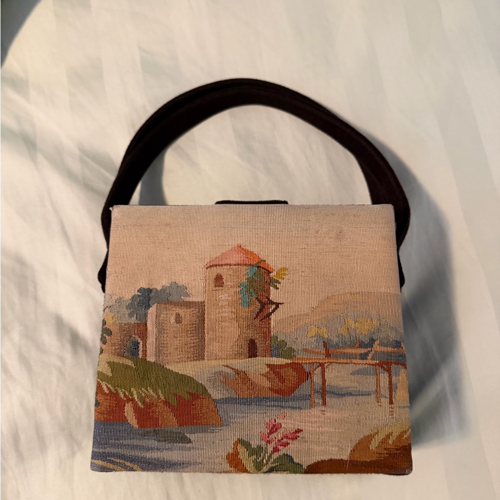 Vintage Tapestry Handbag with Scenic Design